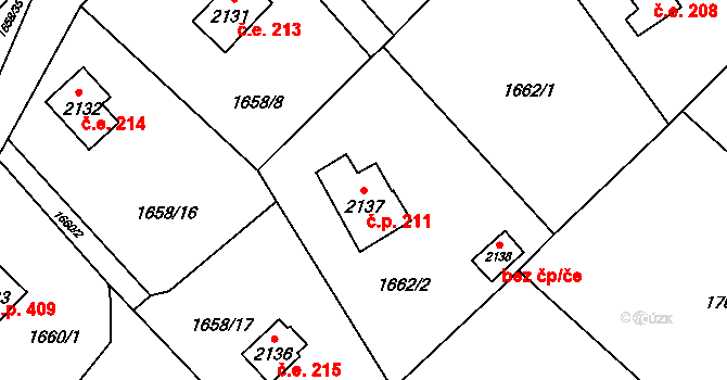 Ostravice 211 na parcele st. 2137 v KÚ Ostravice 1, Katastrální mapa