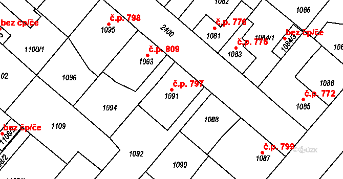 Mnichovo Hradiště 797 na parcele st. 1091 v KÚ Mnichovo Hradiště, Katastrální mapa