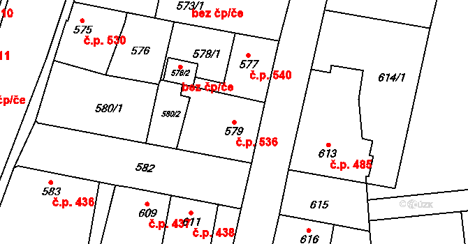 Kosmonosy 536 na parcele st. 579 v KÚ Kosmonosy, Katastrální mapa