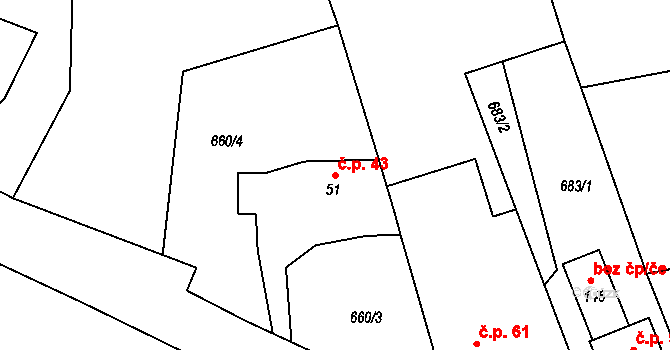 Částkov 43 na parcele st. 51 v KÚ Částkov u Tachova, Katastrální mapa