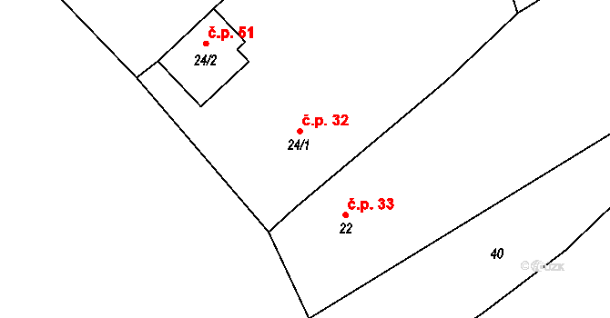 Kobylice 32 na parcele st. 24/1 v KÚ Kobylice, Katastrální mapa