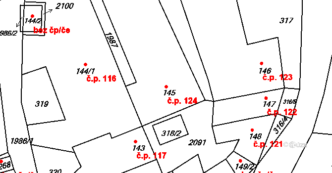 Kamenec u Poličky 124 na parcele st. 145 v KÚ Kamenec u Poličky, Katastrální mapa