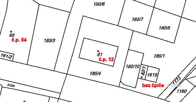 Víska u Jevíčka 12 na parcele st. 81 v KÚ Víska u Jevíčka, Katastrální mapa