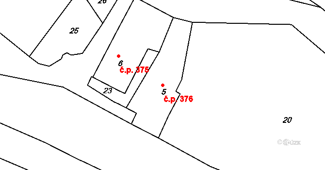 Březová nad Svitavou 376 na parcele st. 5 v KÚ Česká Dlouhá, Katastrální mapa
