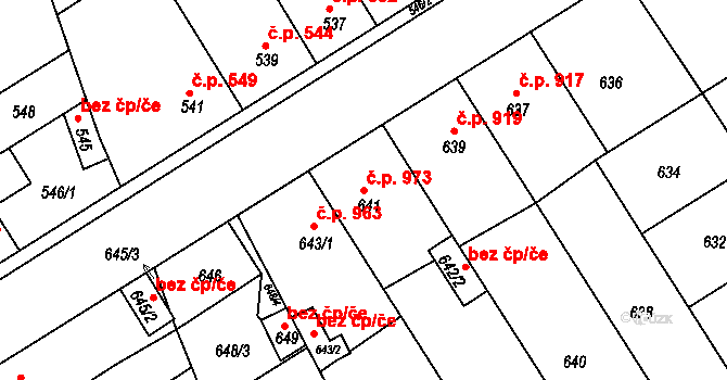 Hulín 973 na parcele st. 641 v KÚ Hulín, Katastrální mapa