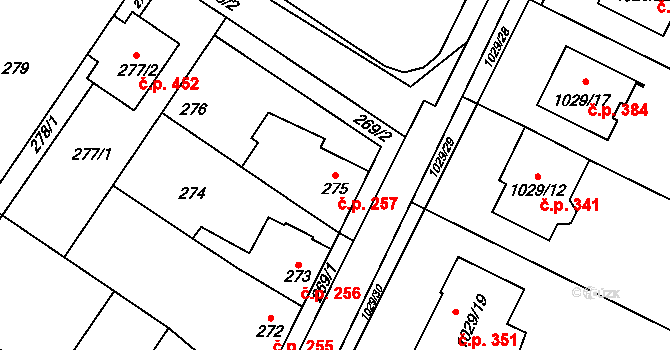 Křelov 257, Křelov-Břuchotín na parcele st. 275 v KÚ Křelov, Katastrální mapa