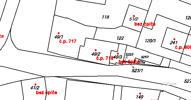 Loučany 718 na parcele st. 49/2 v KÚ Loučany na Hané, Katastrální mapa