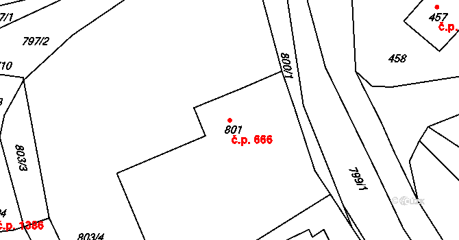 Hořovice 666 na parcele st. 801 v KÚ Hořovice, Katastrální mapa