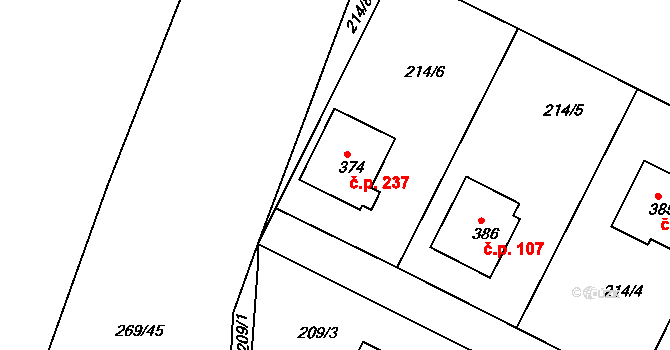 Rosovice 237 na parcele st. 374 v KÚ Rosovice, Katastrální mapa