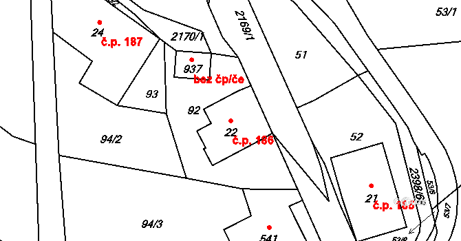 Skalice u České Lípy 186 na parcele st. 22 v KÚ Skalice u České Lípy, Katastrální mapa