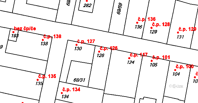 Brňany 126 na parcele st. 126 v KÚ Brňany, Katastrální mapa