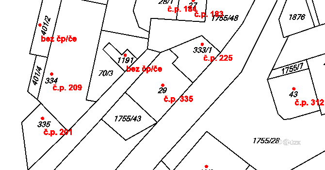 Libochovice 335 na parcele st. 29 v KÚ Libochovice, Katastrální mapa