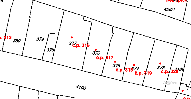 Roudnice nad Labem 317 na parcele st. 376 v KÚ Roudnice nad Labem, Katastrální mapa