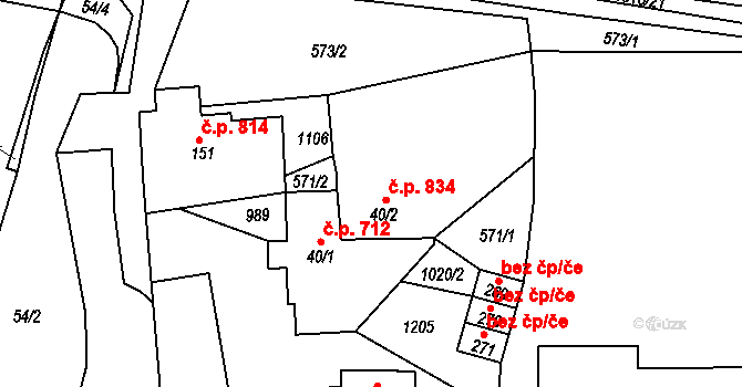 Hrabačov 834, Jilemnice na parcele st. 40/2 v KÚ Hrabačov, Katastrální mapa