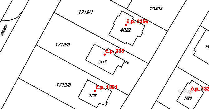 Rožnov pod Radhoštěm 333 na parcele st. 3117 v KÚ Rožnov pod Radhoštěm, Katastrální mapa