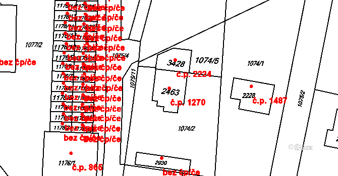 Rožnov pod Radhoštěm 1270 na parcele st. 2463 v KÚ Rožnov pod Radhoštěm, Katastrální mapa