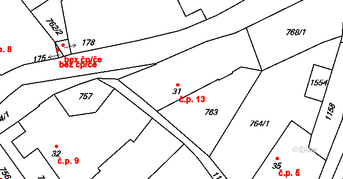 Mokrsko 13, Chotilsko na parcele st. 31 v KÚ Prostřední Lhota, Katastrální mapa