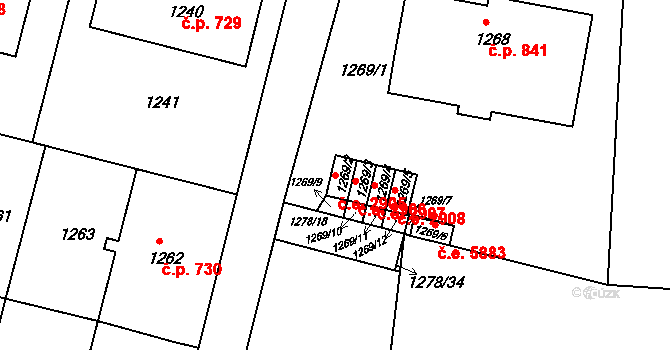 Klíše 2905, Ústí nad Labem na parcele st. 1269/2 v KÚ Klíše, Katastrální mapa