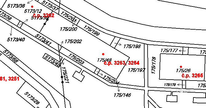 Severní Terasa 3263,3264, Ústí nad Labem na parcele st. 175/48 v KÚ Dobětice, Katastrální mapa