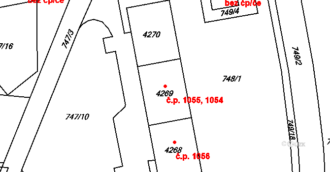 Žamberk 1054,1055 na parcele st. 4269 v KÚ Žamberk, Katastrální mapa