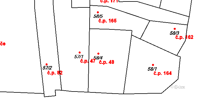 Dymokury 48 na parcele st. 58/4 v KÚ Dymokury, Katastrální mapa