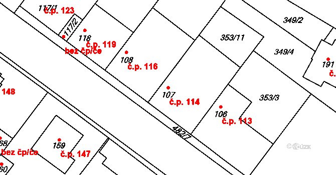 Křečkov 114 na parcele st. 107 v KÚ Křečkov, Katastrální mapa
