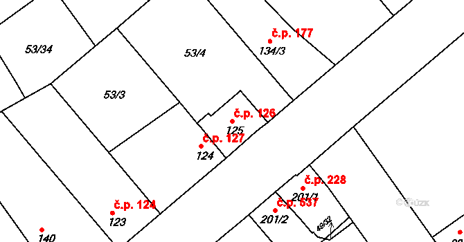 Litol 126, Lysá nad Labem na parcele st. 125 v KÚ Litol, Katastrální mapa