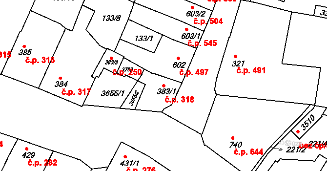 Lysá nad Labem 318 na parcele st. 383/1 v KÚ Lysá nad Labem, Katastrální mapa