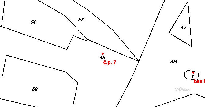 Holušice 7, Sedlice na parcele st. 43 v KÚ Holušice u Mužetic, Katastrální mapa