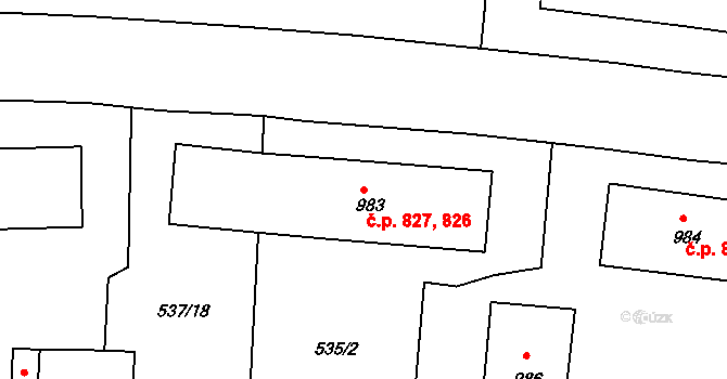 Strakonice I 826,827, Strakonice na parcele st. 983 v KÚ Strakonice, Katastrální mapa