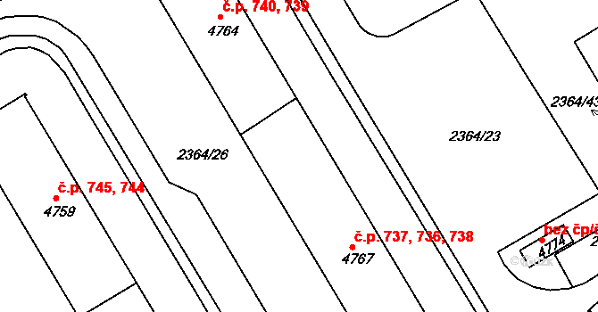 Chrudim II 736,737,738, Chrudim na parcele st. 4767 v KÚ Chrudim, Katastrální mapa