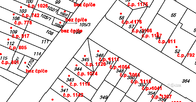 Husovice 1111, Brno na parcele st. 346 v KÚ Husovice, Katastrální mapa