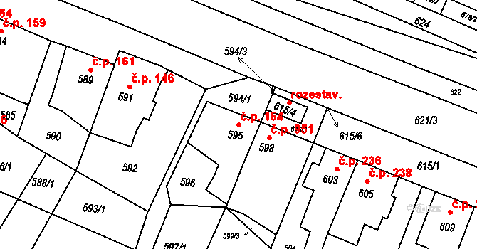 Kohoutovice 154, Brno na parcele st. 595 v KÚ Kohoutovice, Katastrální mapa