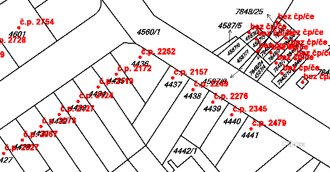 Židenice 2157, Brno na parcele st. 4437 v KÚ Židenice, Katastrální mapa