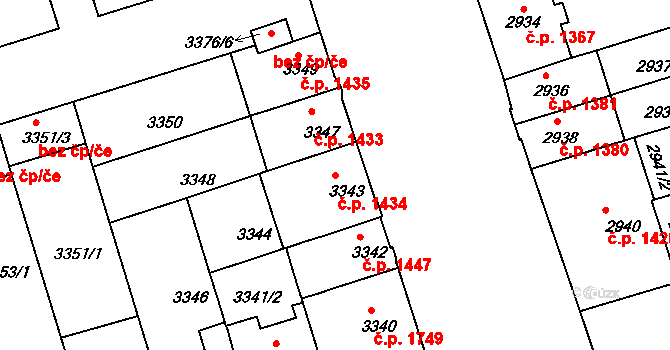 Královo Pole 1434, Brno na parcele st. 3343 v KÚ Královo Pole, Katastrální mapa