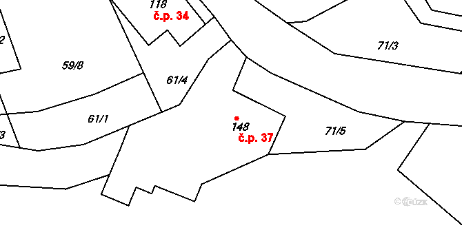 Chlístov 37, Železný Brod na parcele st. 148 v KÚ Chlístov u Železného Brodu, Katastrální mapa