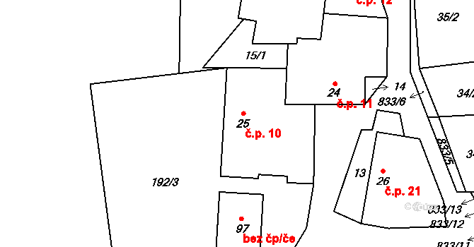 Chvojnov 10, Pelhřimov na parcele st. 25 v KÚ Chvojnov, Katastrální mapa