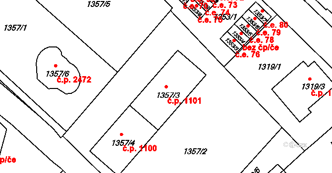 Pelhřimov 1101 na parcele st. 1357/3 v KÚ Pelhřimov, Katastrální mapa