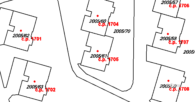 Pelhřimov 1705 na parcele st. 2005/61 v KÚ Pelhřimov, Katastrální mapa