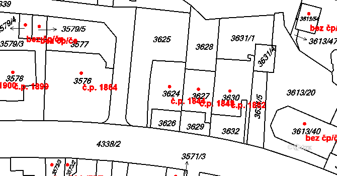Teplice 1844 na parcele st. 3624 v KÚ Teplice, Katastrální mapa