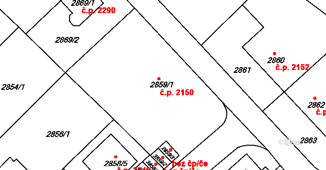 Teplice 2150 na parcele st. 2859/1 v KÚ Teplice, Katastrální mapa