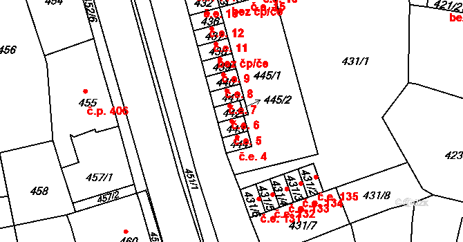 Dubí 5 na parcele st. 443 v KÚ Dubí u Teplic, Katastrální mapa