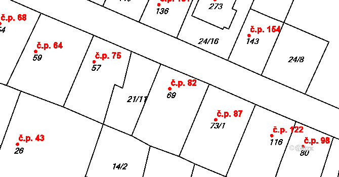 Chudonice 82, Nový Bydžov na parcele st. 69 v KÚ Chudonice, Katastrální mapa