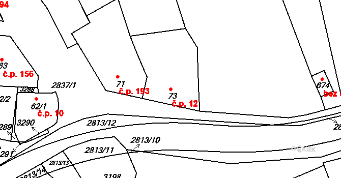 Roštín 12 na parcele st. 73 v KÚ Roštín, Katastrální mapa