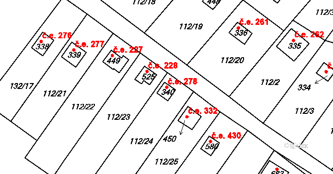 Podhrad 278, Cheb na parcele st. 340 v KÚ Podhrad, Katastrální mapa