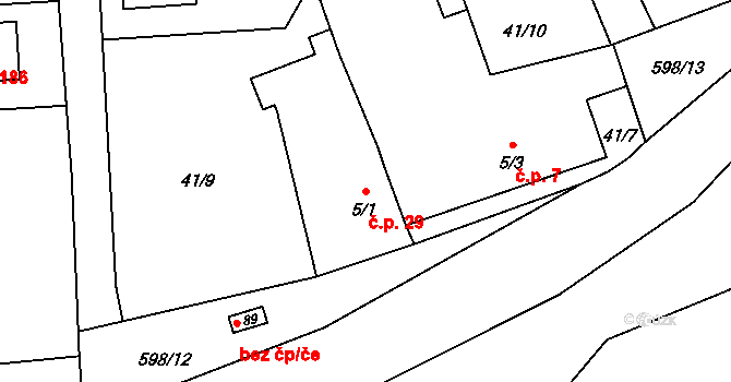 Běleč nad Orlicí 29 na parcele st. 5/1 v KÚ Běleč nad Orlicí, Katastrální mapa