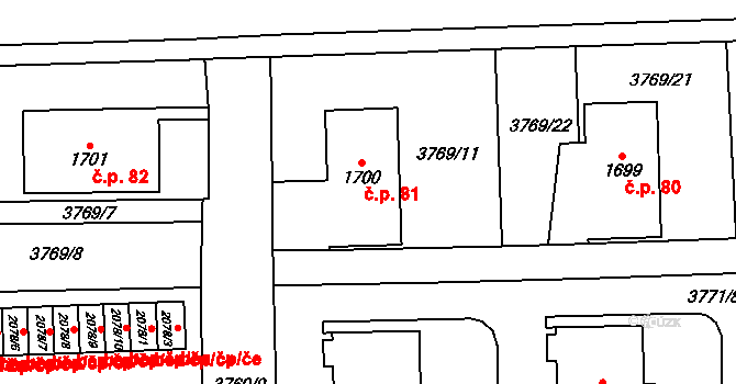 Klatovy V 81, Klatovy na parcele st. 1700 v KÚ Klatovy, Katastrální mapa