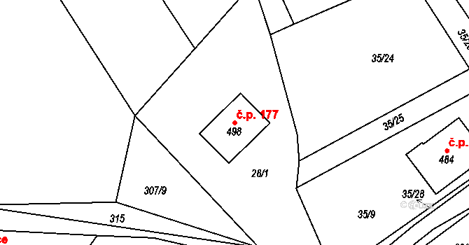 Mašov 177, Turnov na parcele st. 498 v KÚ Mašov u Turnova, Katastrální mapa