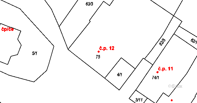 Matějovec 12, Český Rudolec na parcele st. 75 v KÚ Matějovec, Katastrální mapa