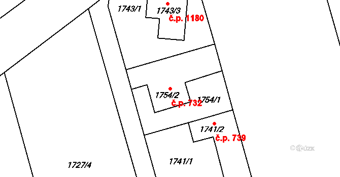 Řeporyje 732, Praha na parcele st. 1754/2 v KÚ Řeporyje, Katastrální mapa